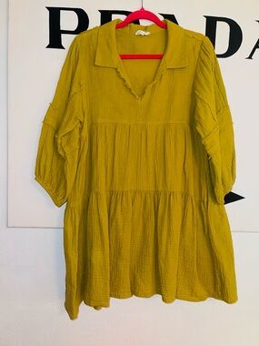 &Merci Tiered Gauze Tunic Dress - Mustard Yellow